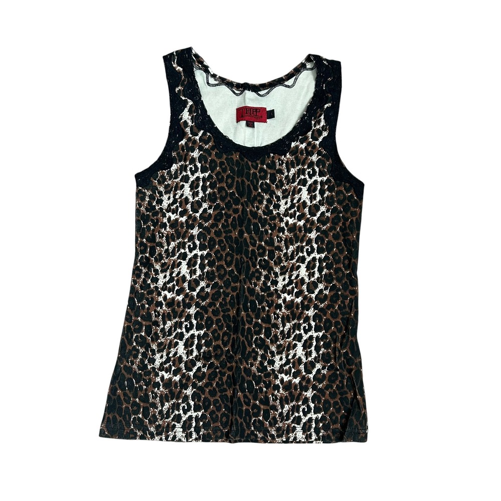 Tripp NYC Leopard Print Tank Top Lace Trim Large Grunge Rock Punk Rave Cyber 90s